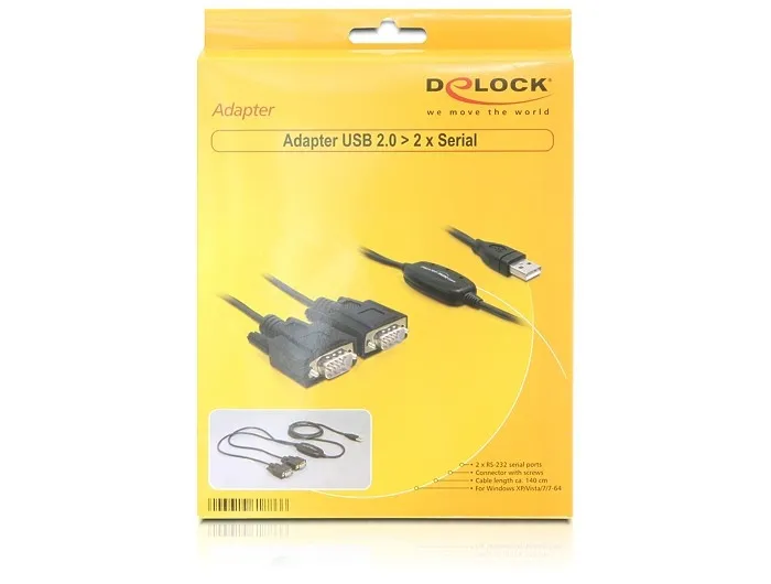 Delock Adapter USB 2.0 Type-A > 2 x Serial DB9 RS-232