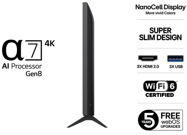 LG NANO8E 75NANO8EA6A 75" 4K NanoCell webOS TV, 60 Hz, HDR10, HLG
