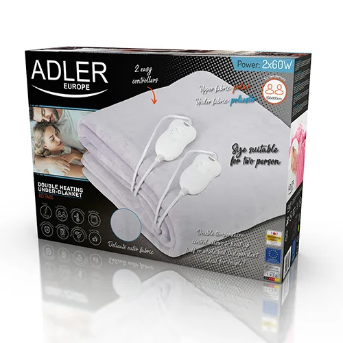 Adler AD 7426 Elektriskt v&auml;rmeunderlakan f&ouml;r dubbels&auml;ng 150 x 160 centimeter, 120 Watt, Gr&aring;
