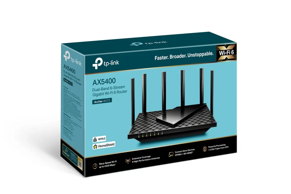 TP-Link Archer AX73 Router, Wi-Fi 6, AX5400, Dual-band, Black