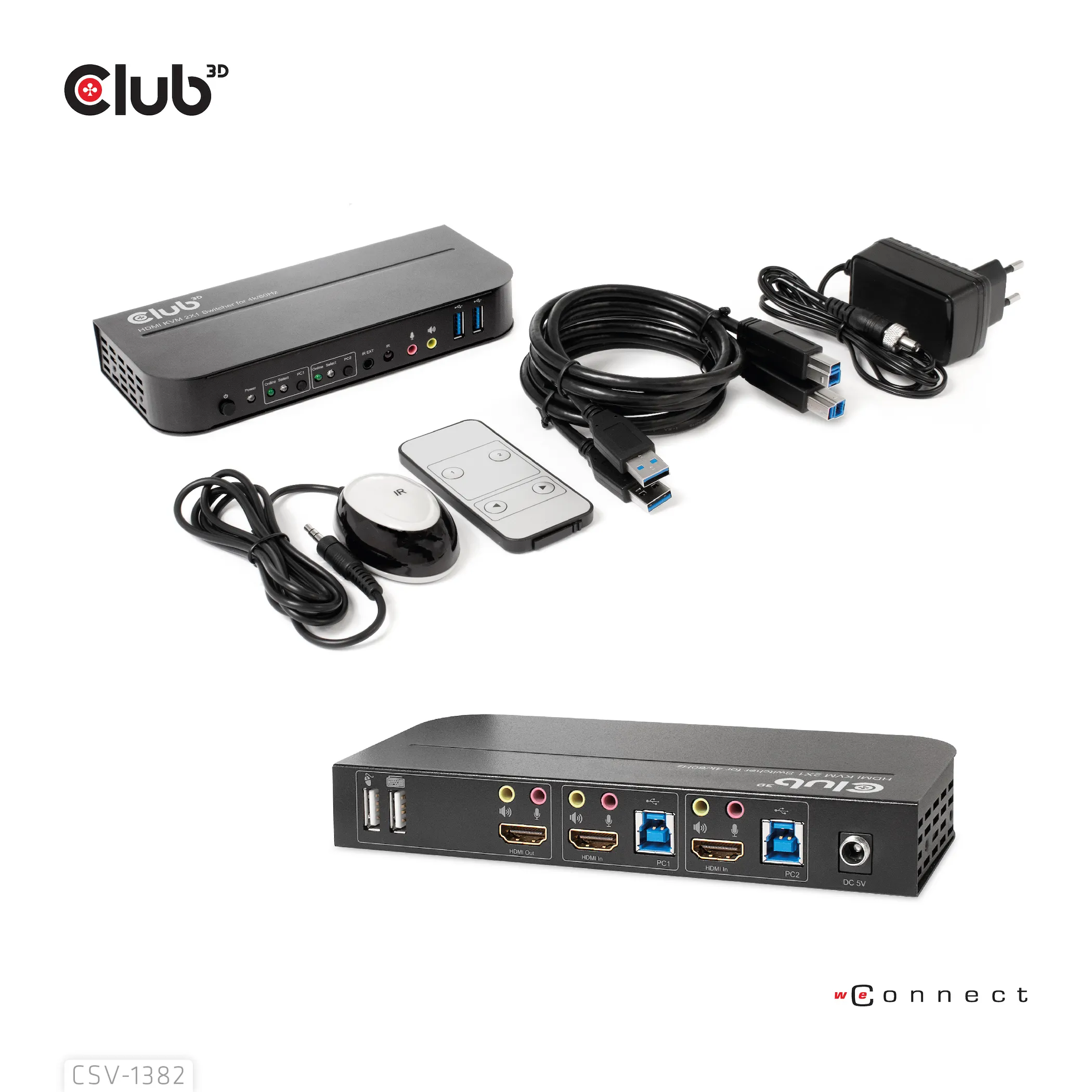 Club 3D KVM Switch for Dual HDMI 4K 60Hz, KVM - switch, Svart