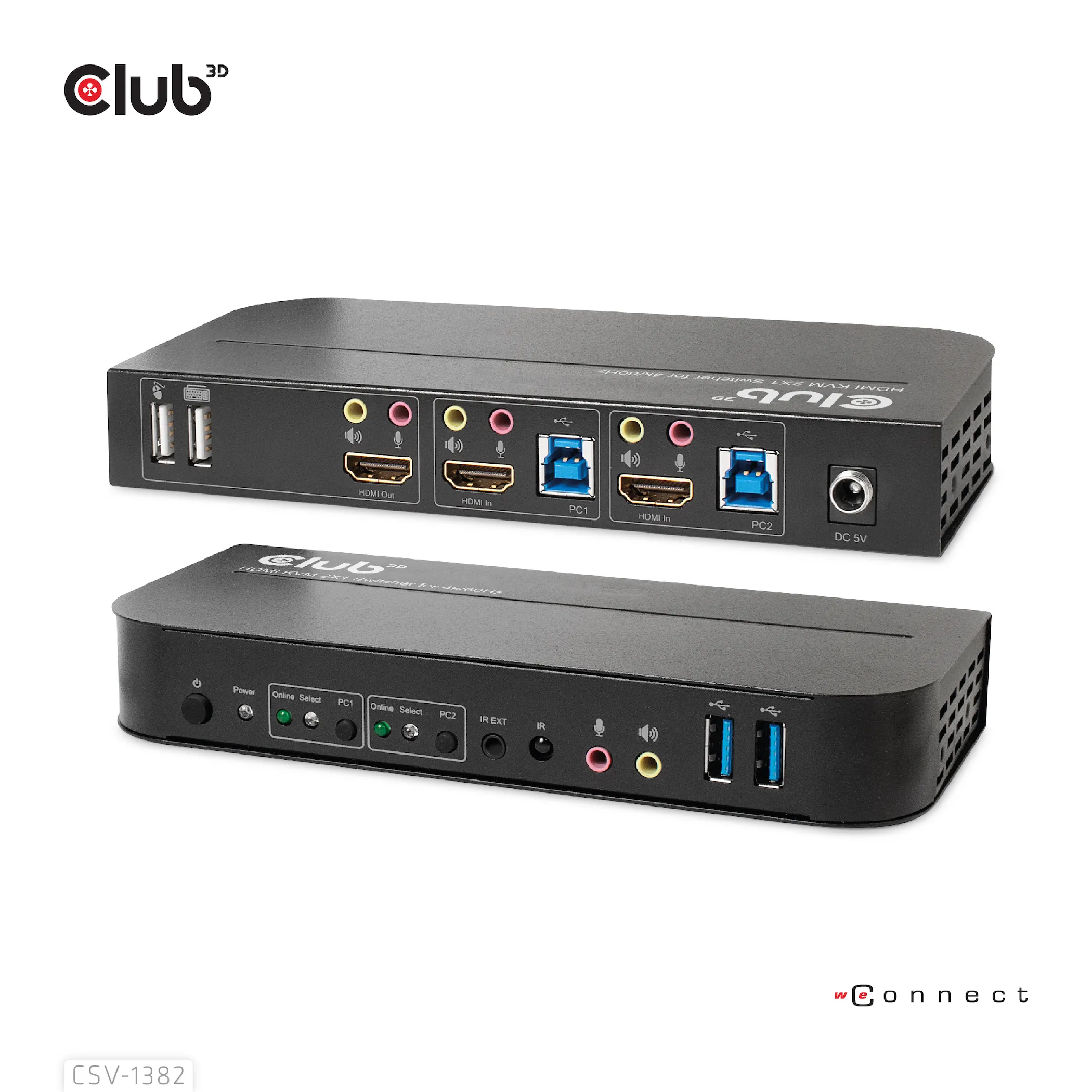 Club 3D KVM Switch for Dual HDMI 4K 60Hz, KVM - switch, Svart