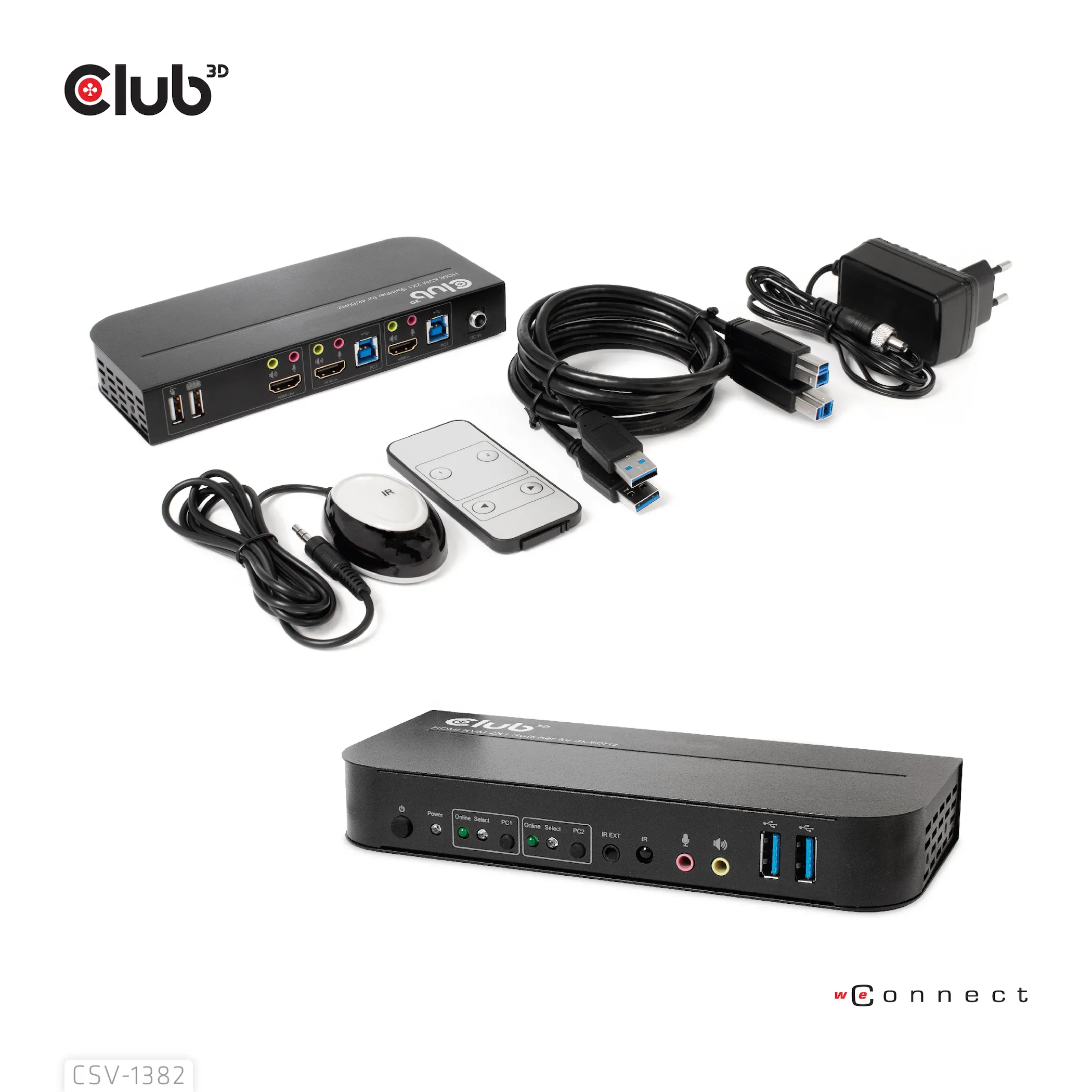 Club 3D KVM Switch for Dual HDMI 4K 60Hz, KVM - switch, Svart