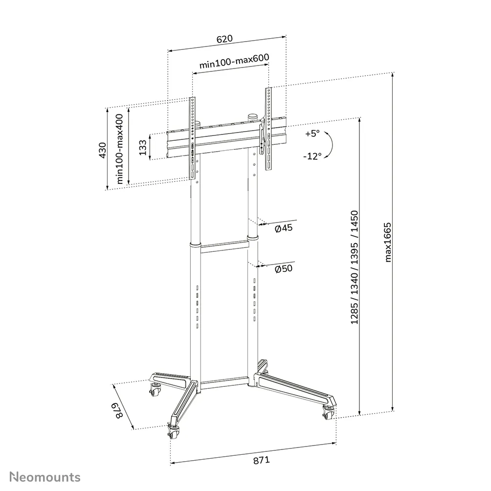 Neomounts by Newstar Mobile Floor Stand (Height Adjustable: 128,5-145 cm)