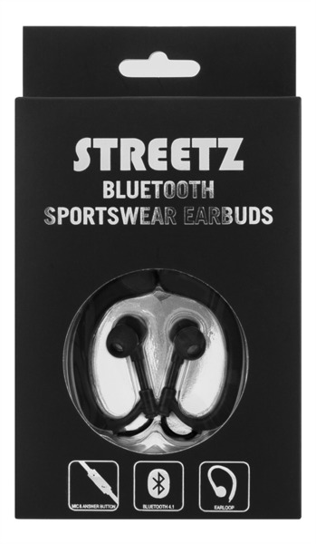 STREETZ Bluetooth-urheilukuulokkeet mikrofonilla, BT 4.1, musta