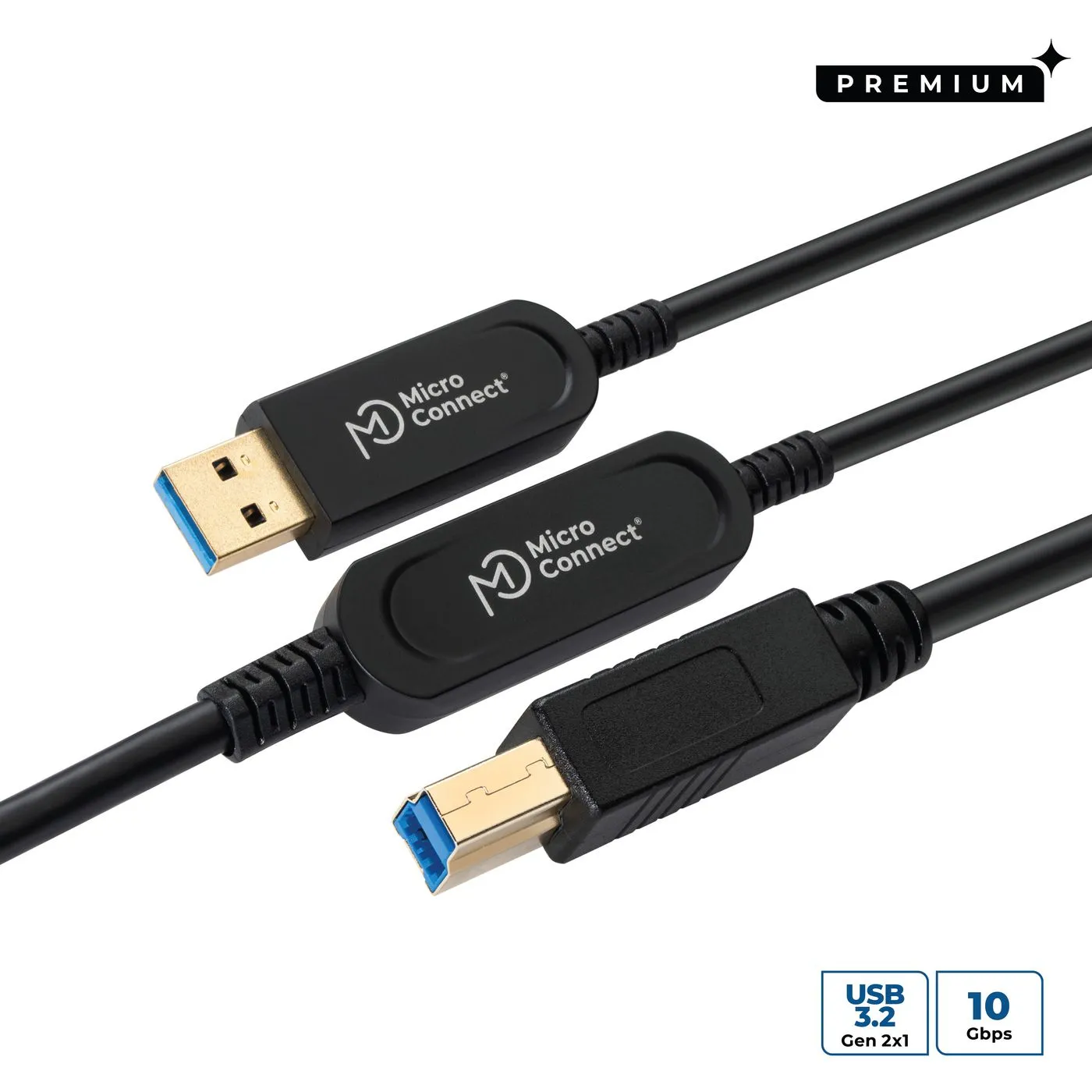 MicroConnect Premium MC-USB3.0AB10OP Active Optical USB 3.2 Gen 2 USB-A to USB-B cable, 10 m, Black