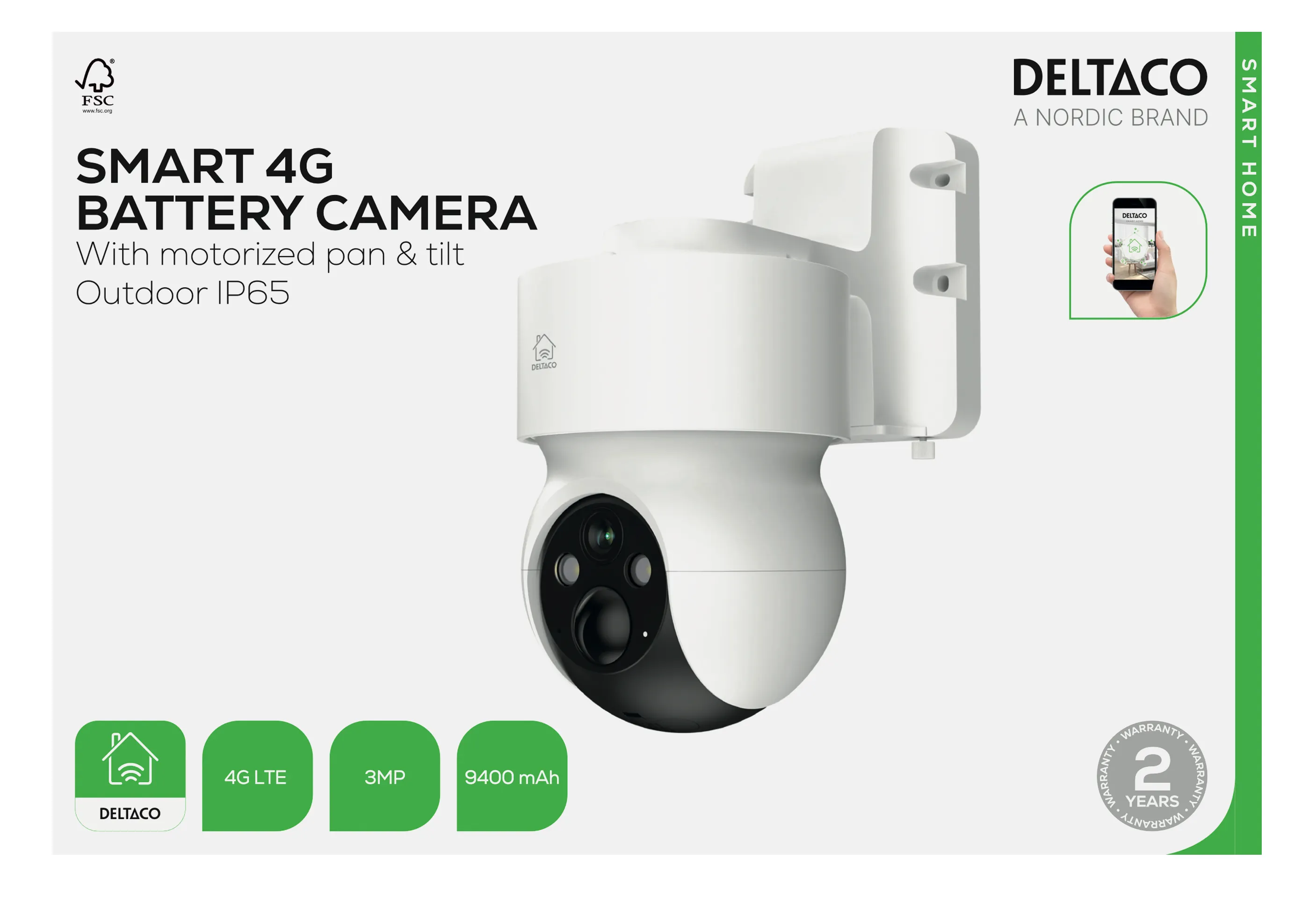 Deltaco Smart Home Smart 4G battery powered camera with motorized pan &amp; tilt, outdoor