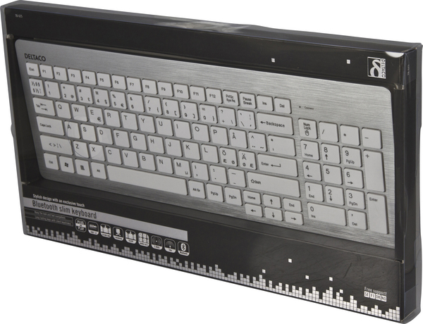 DELTACO tunt tr&aring;dl&ouml;st tangentbord, Bluetooth, vit/silver