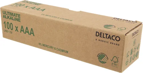 DELTACO Ultimate Alkaline batteries, LR03/AAA size, 100-pack bulk