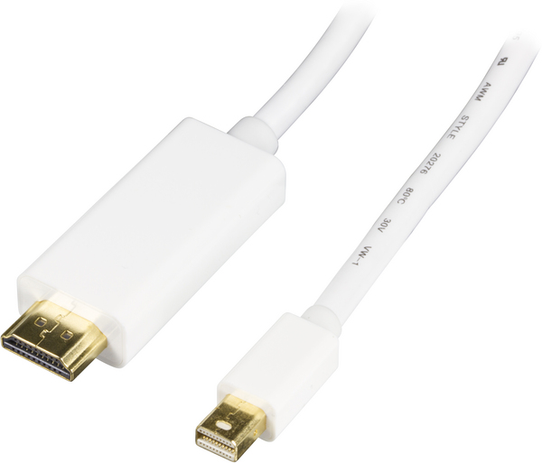 DELTACO mini DisplayPort till HDMI kabel med ljud, ha-ha, 1m, vit