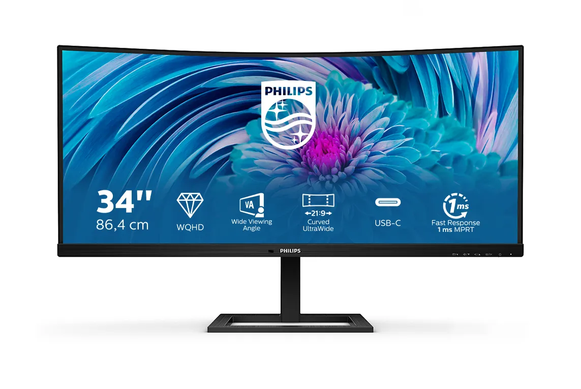 Philips E-Line 346E2CUAE/00 34" UWQHD, VA Curved Monitor with USB-C hub