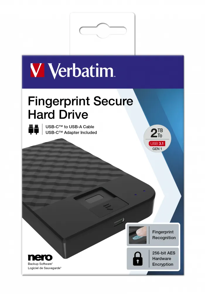 Verbatim Fingerprint Secure 2 TB - extern hårddisk , Svart