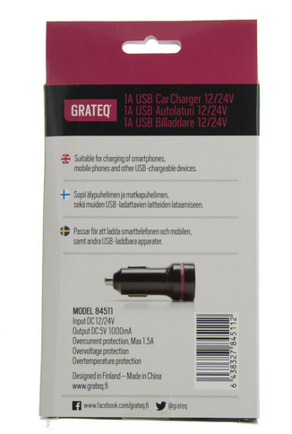 GRATEQ USB TUPAKANSYTYTINLATURI 1.0A