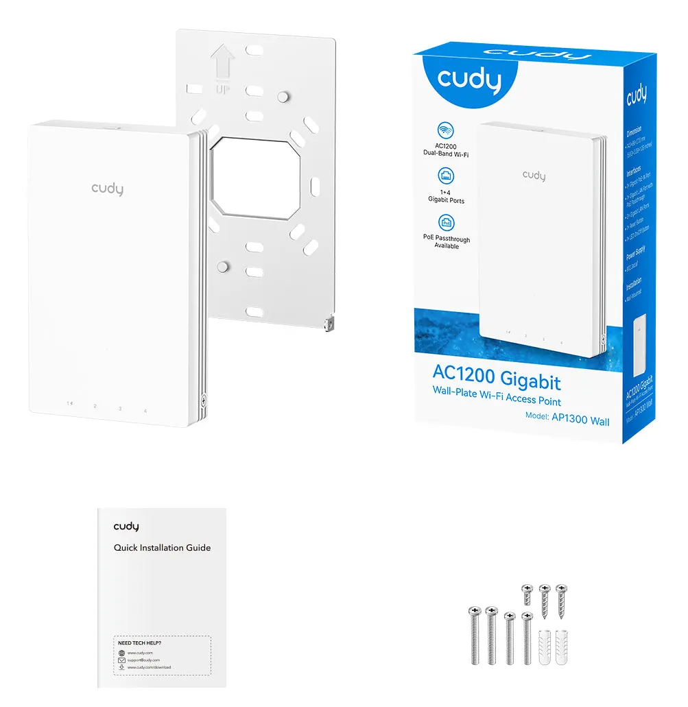 Cudy AP1300 Wall - Tr&aring;dl&ouml;s accesspunkt, Vit