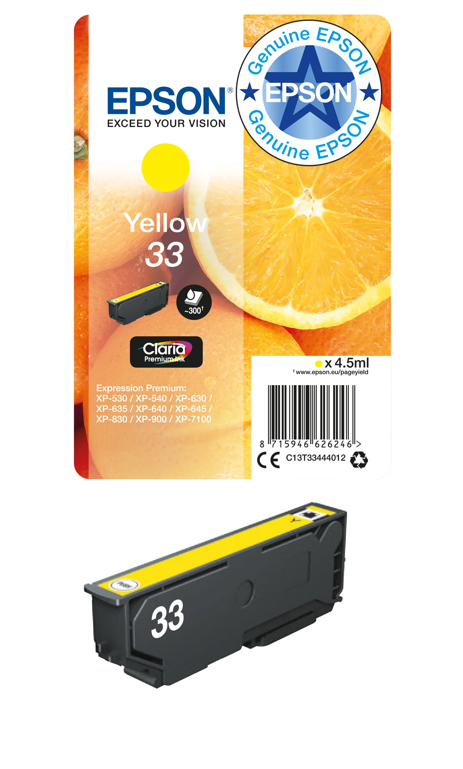 Epson 33 -mustekasetti, 4.5 ml, keltainen