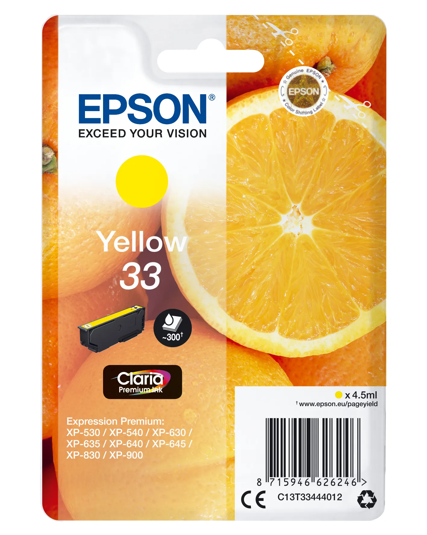 Epson 33 Ink Cartridge, 4.5 ml, Yellow