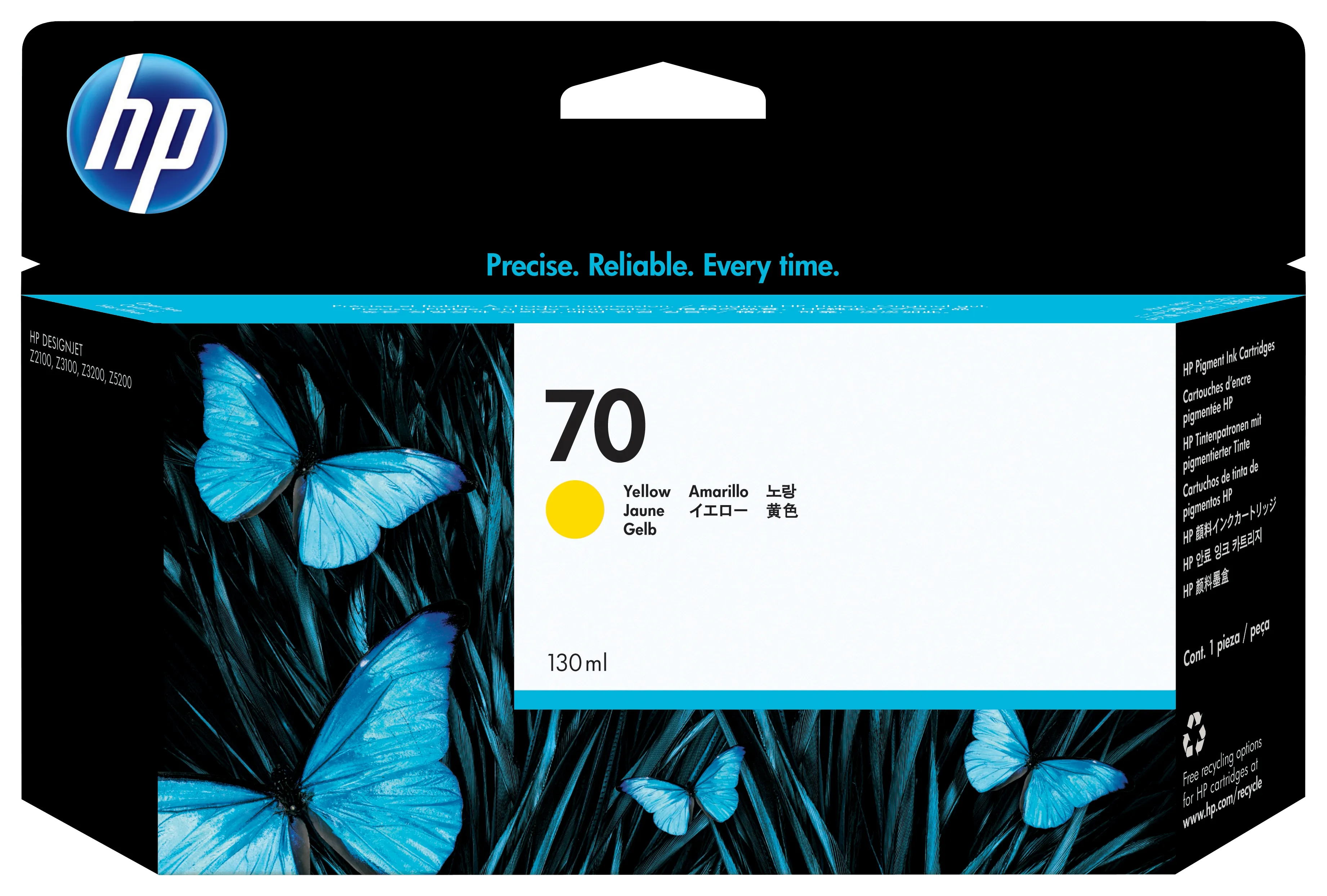 HP 70-mustekasetti, 130 ml, keltainen