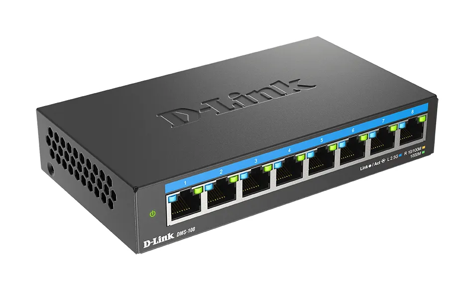 D-Link DMS-108/E - hallitsematon 8-porttinen 2,5 gigabitin Ethernet-kytkin, Musta