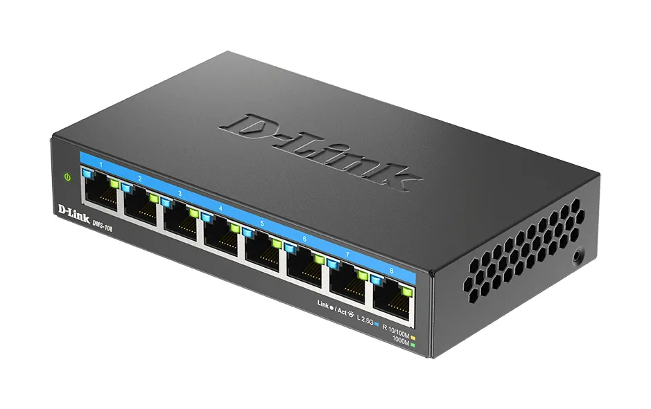 D-Link DMS-108/E - hallitsematon 8-porttinen 2,5 gigabitin Ethernet-kytkin, Musta