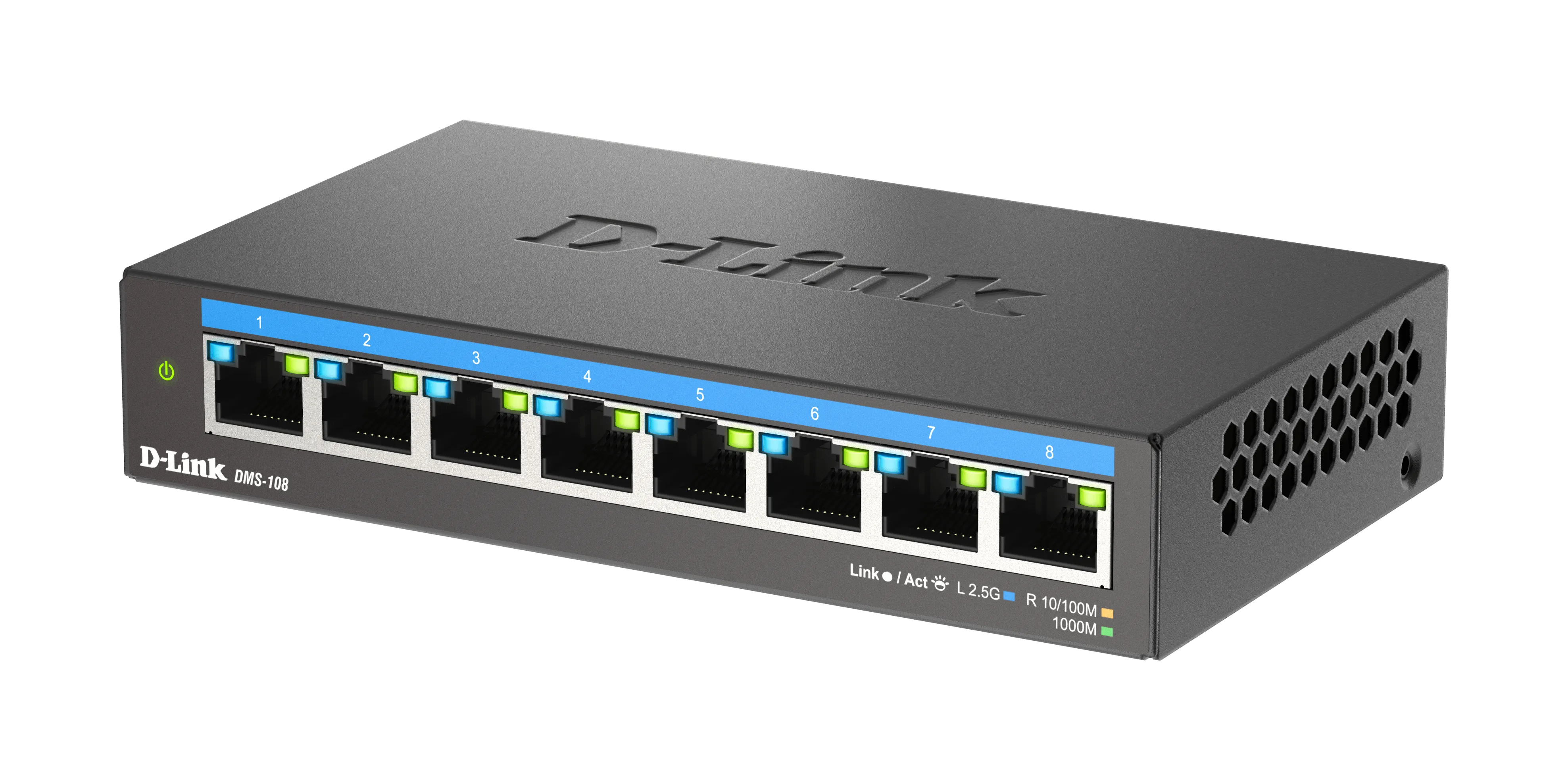 D-Link DMS-108/E - hallitsematon 8-porttinen 2,5 gigabitin Ethernet-kytkin, Musta