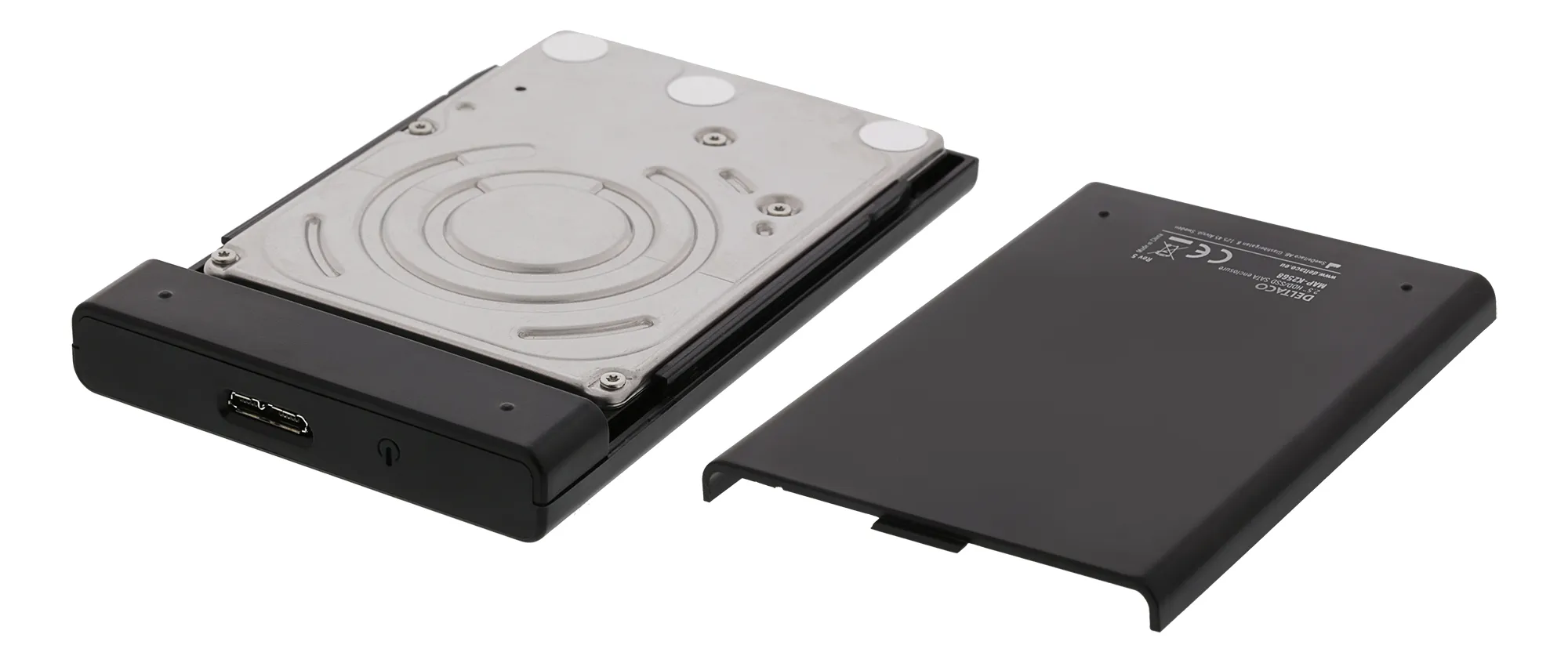 DELTACO Externt hårdiskkabinett, USB 3.0, skutbar lucka, 2,5" HDD, sva