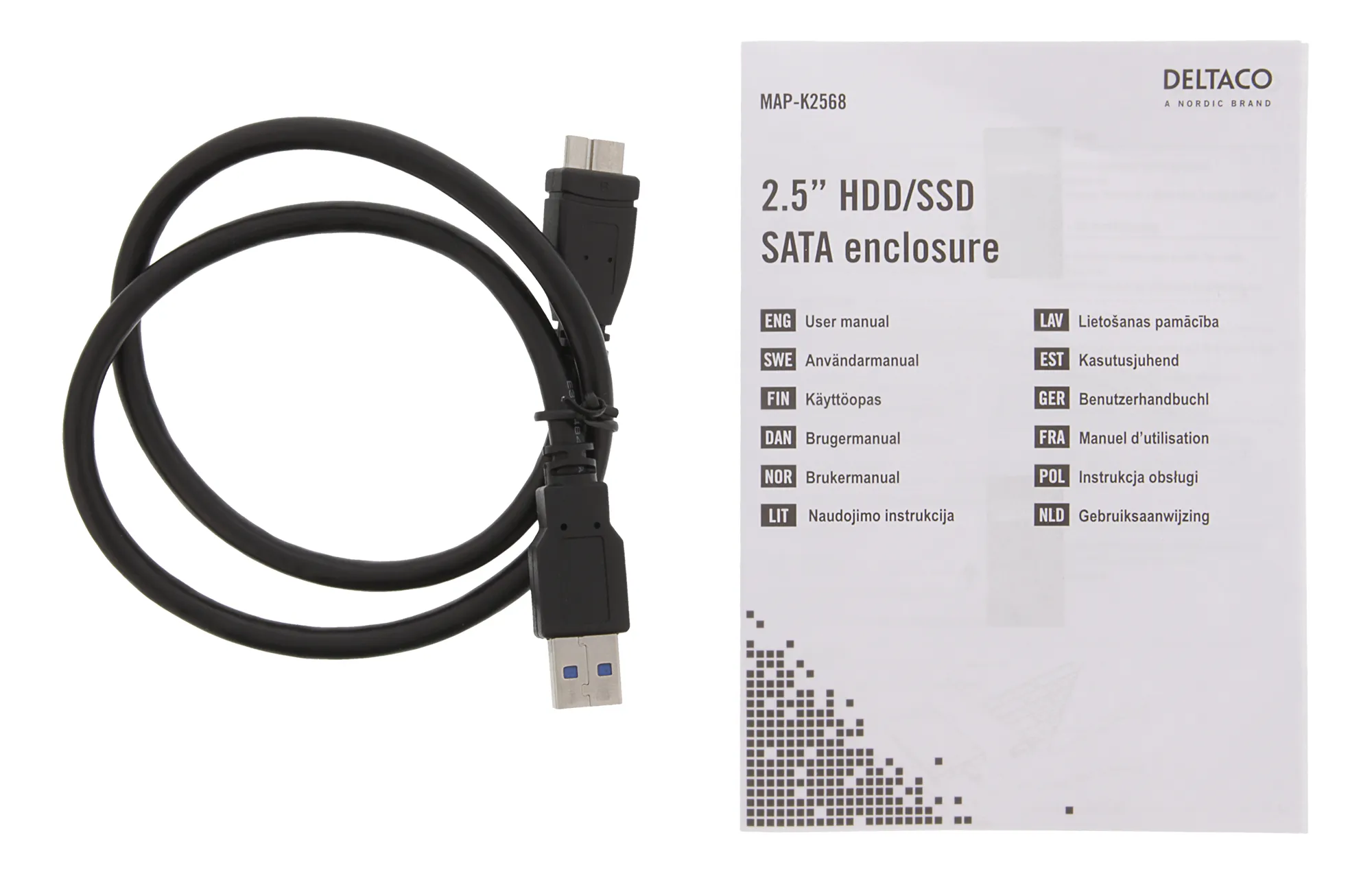 DELTACO Externt hårdiskkabinett, USB 3.0, skutbar lucka, 2,5" HDD, sva