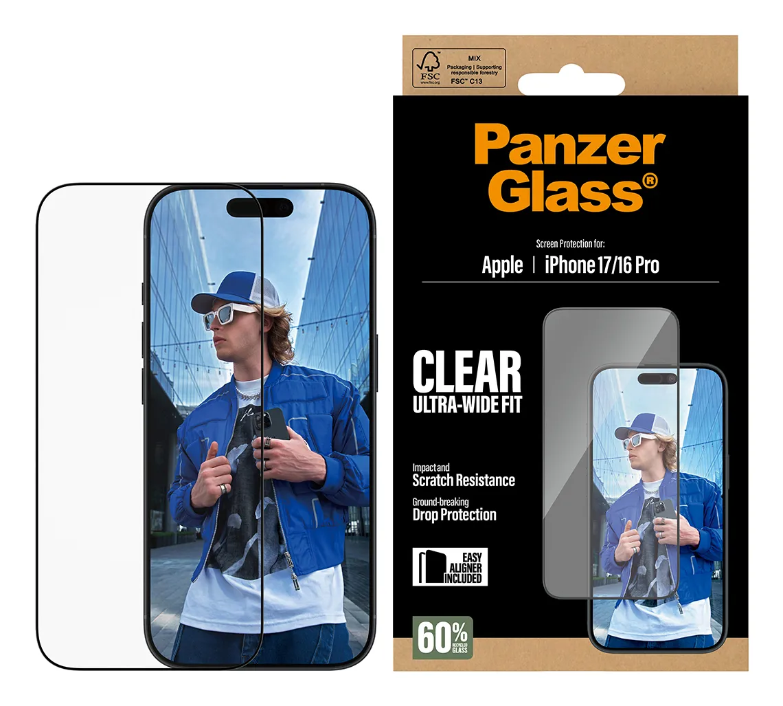 Panzerglass iPhone 17 / 16 Pro -n&auml;yt&ouml;nsuoja, Ultra Wide Fit