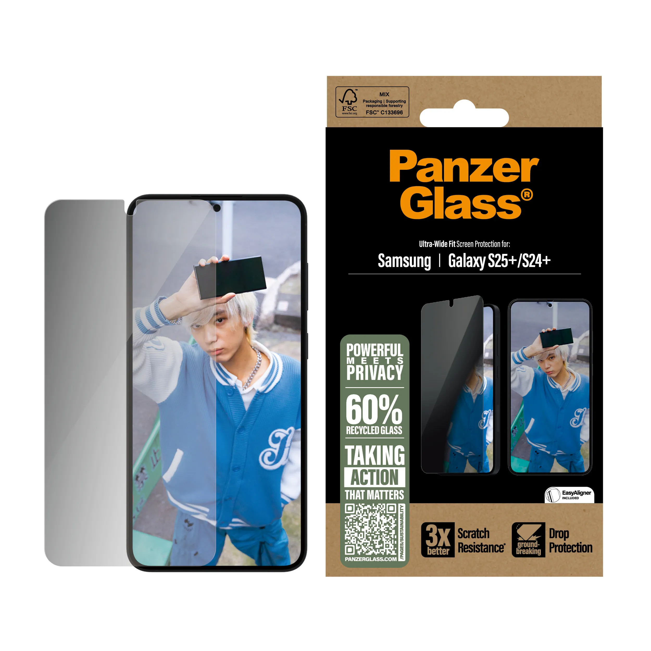 PanzerGlass Ultra-Wide Fit Alignerkit Galaxy S25 Plus -panssarilasi, Privacy