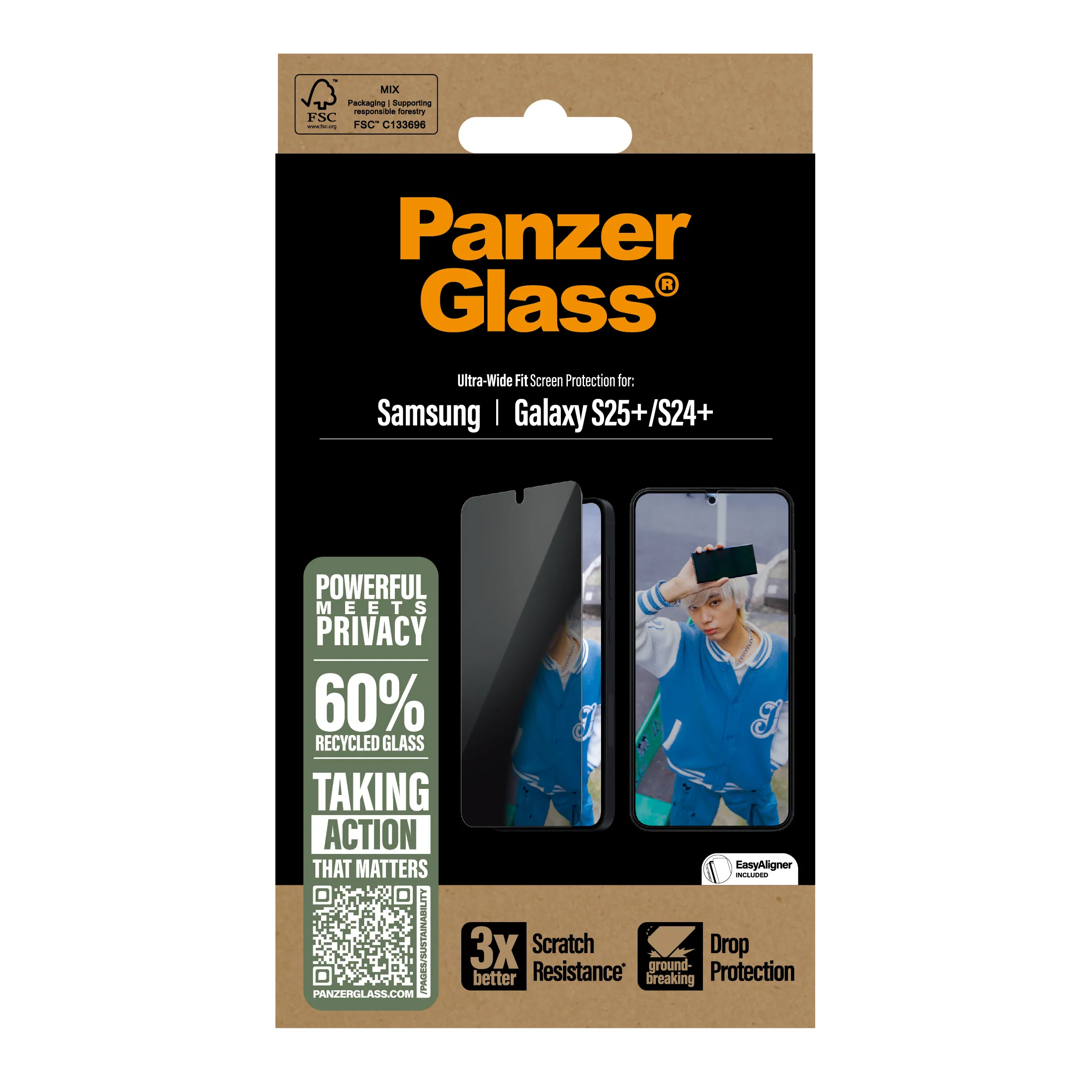 PanzerGlass Ultra-Wide Fit Alignerkit Galaxy S25 Plus -panssarilasi, Privacy