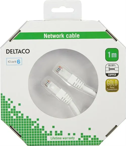 Deltaco Cat6 U/UTP - network cable, 1 m, White