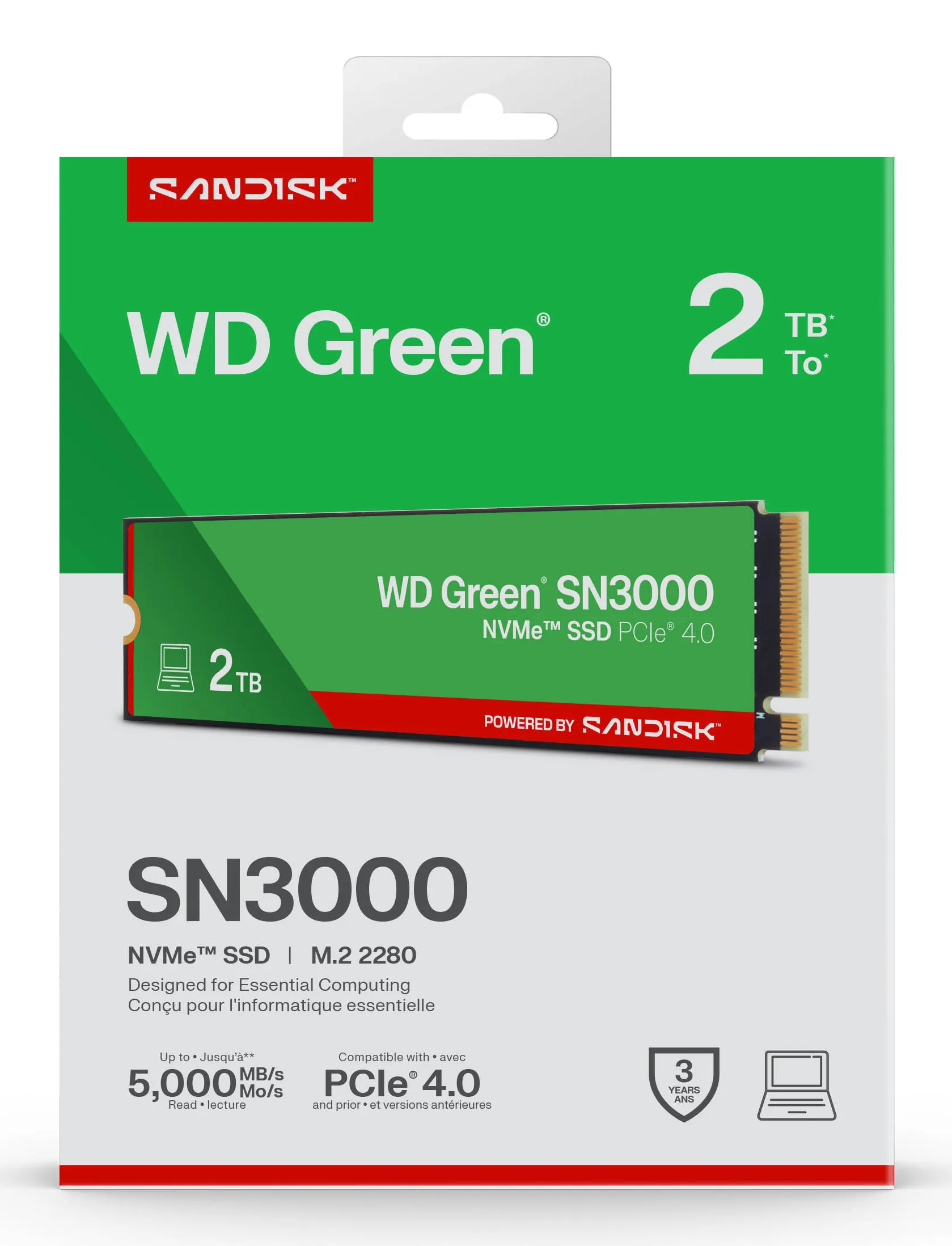 WD Green SN3000 2 Tt M.2 PCIe 4.0 NVMe -SSD-levy