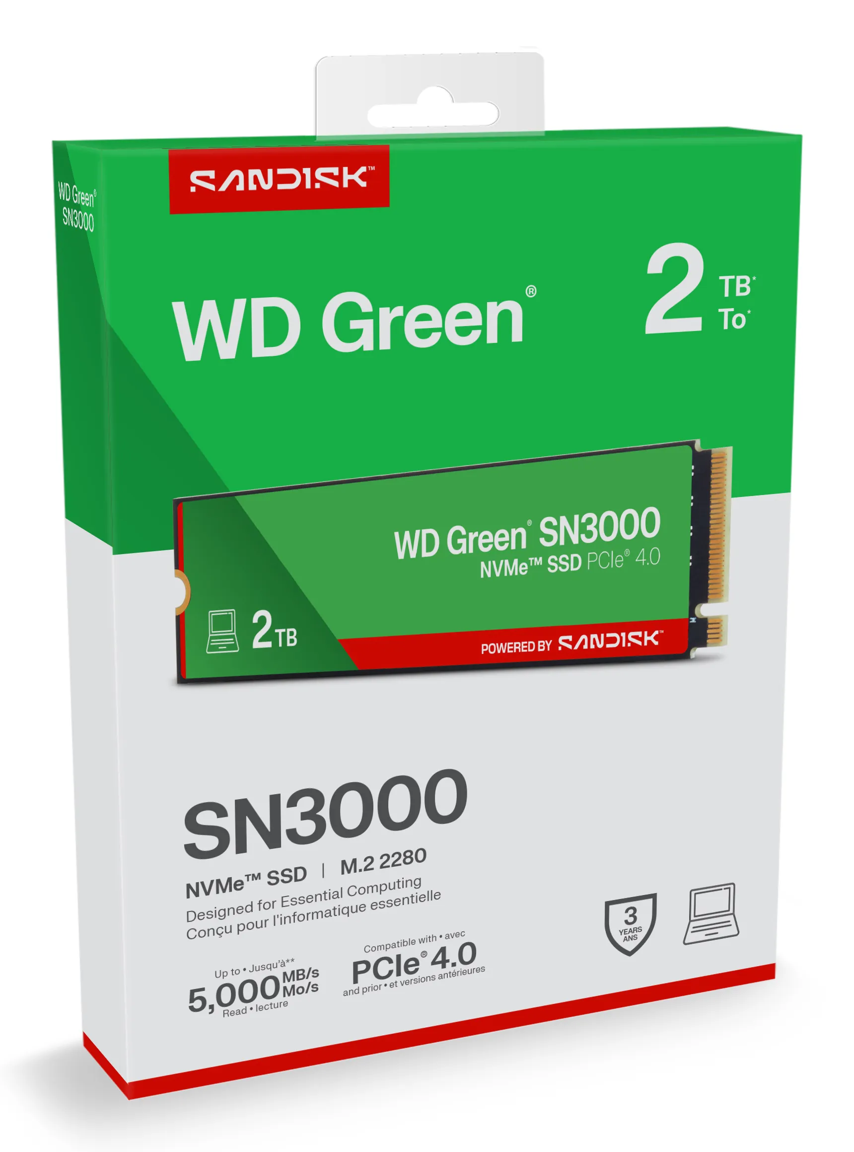 WD Green SN3000 2 Tt M.2 PCIe 4.0 NVMe -SSD-levy