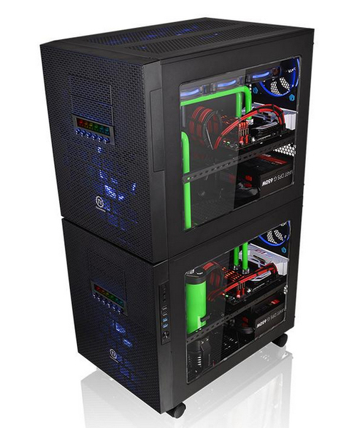 THERMALTAKE Core X5 ATX Cube Case black I/O ports, 2 preinstalled 12cm fans Case stackable LCS possible