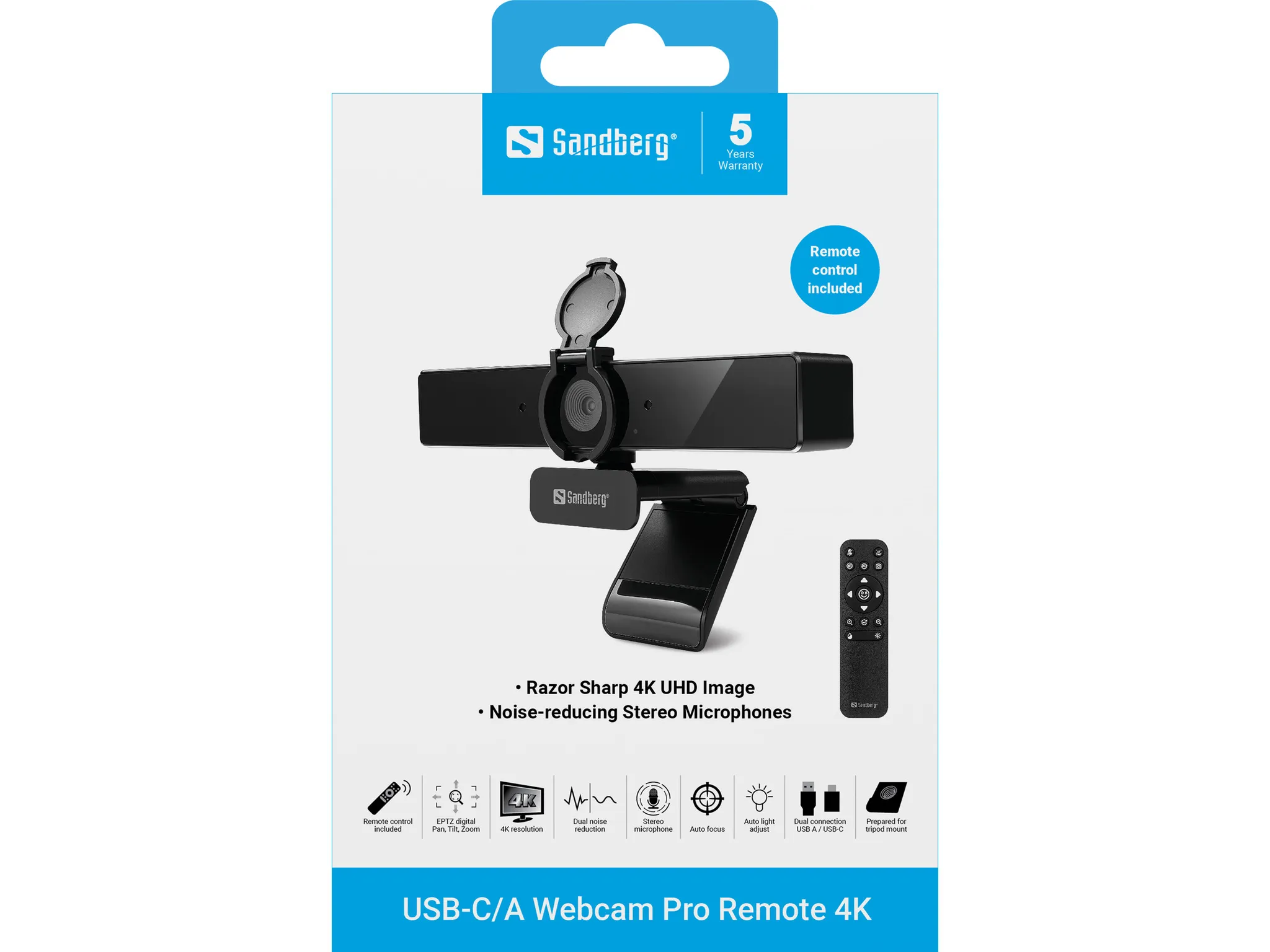 Sandberg Pro Remote 4K -web-kamera, Musta