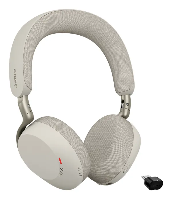 Jabra Evolve3 75 MS Link390C tr&aring;dl&ouml;s headset + tr&aring;dl&ouml;s laddningsplatta och USB-C-adapter, Warm Grey