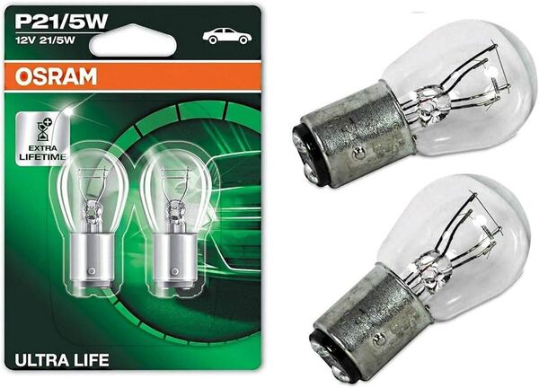 OSRAM ORIGINAL P21/5W 12V BAY15d Brake and Parking Light Bulbs, 2-Pack