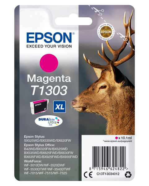 Epson T1303 - XL-koko - magenta - alkuper&auml;inen - blister RF:ll&auml;/&auml;&auml;nih&auml;lyttimell&auml; - mustepatruuna malleihin Stylus Office BX535, BX630, BX635, BX935, WorkForce W