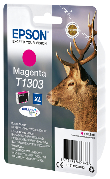Epson T1303 - XL-koko - magenta - alkuper&auml;inen - blister RF:ll&auml;/&auml;&auml;nih&auml;lyttimell&auml; - mustepatruuna malleihin Stylus Office BX535, BX630, BX635, BX935, WorkForce W