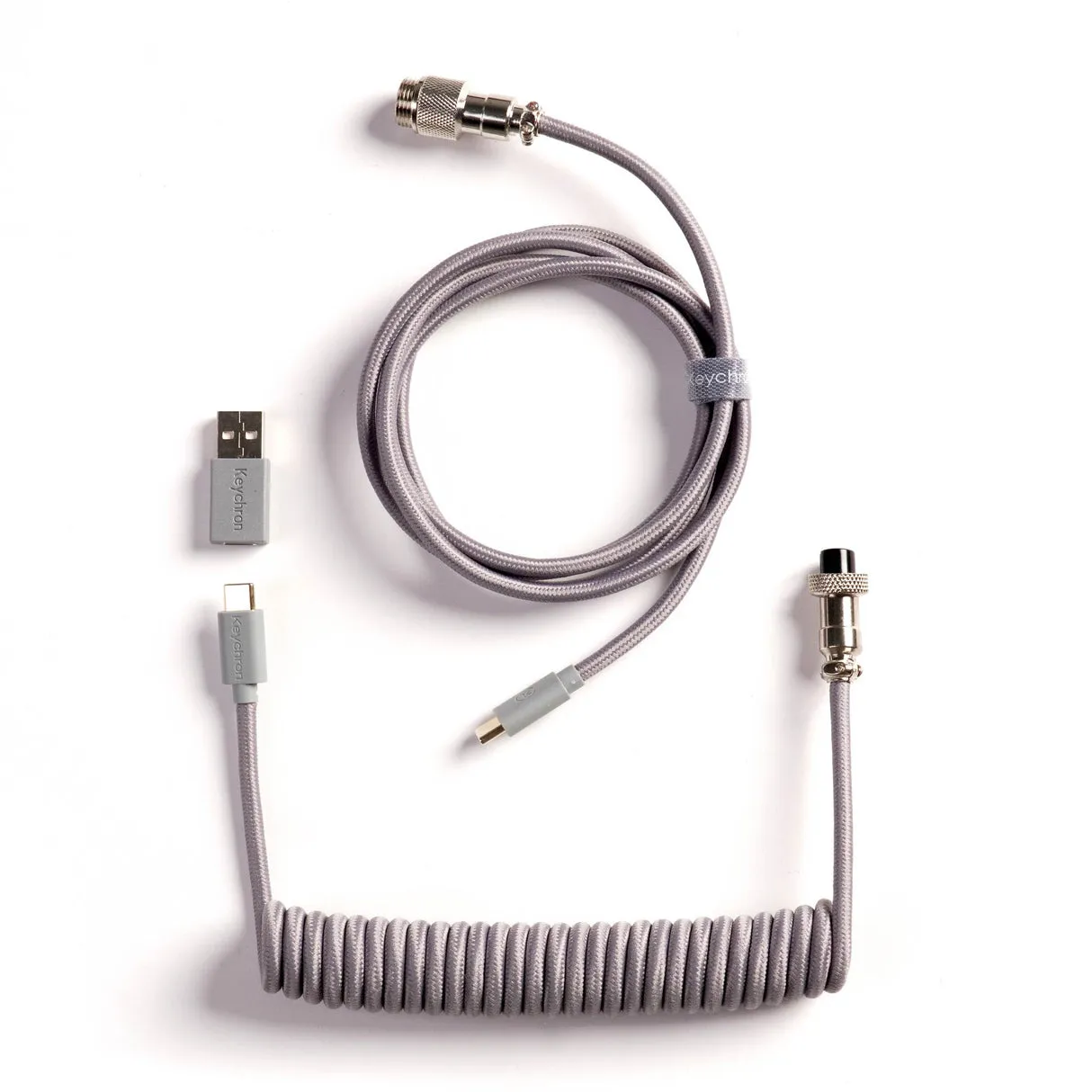 Keychron Coiled Aviator 8K USB-C &ndash; USB-A -kaapeli, 1,76 m, harmaa
