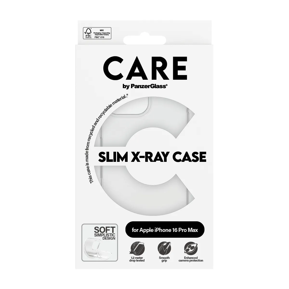 Care by PanzerGlass iPhone 16 Pro Max Slim X-Ray -suojakuori, L&auml;pin&auml;kyv&auml;