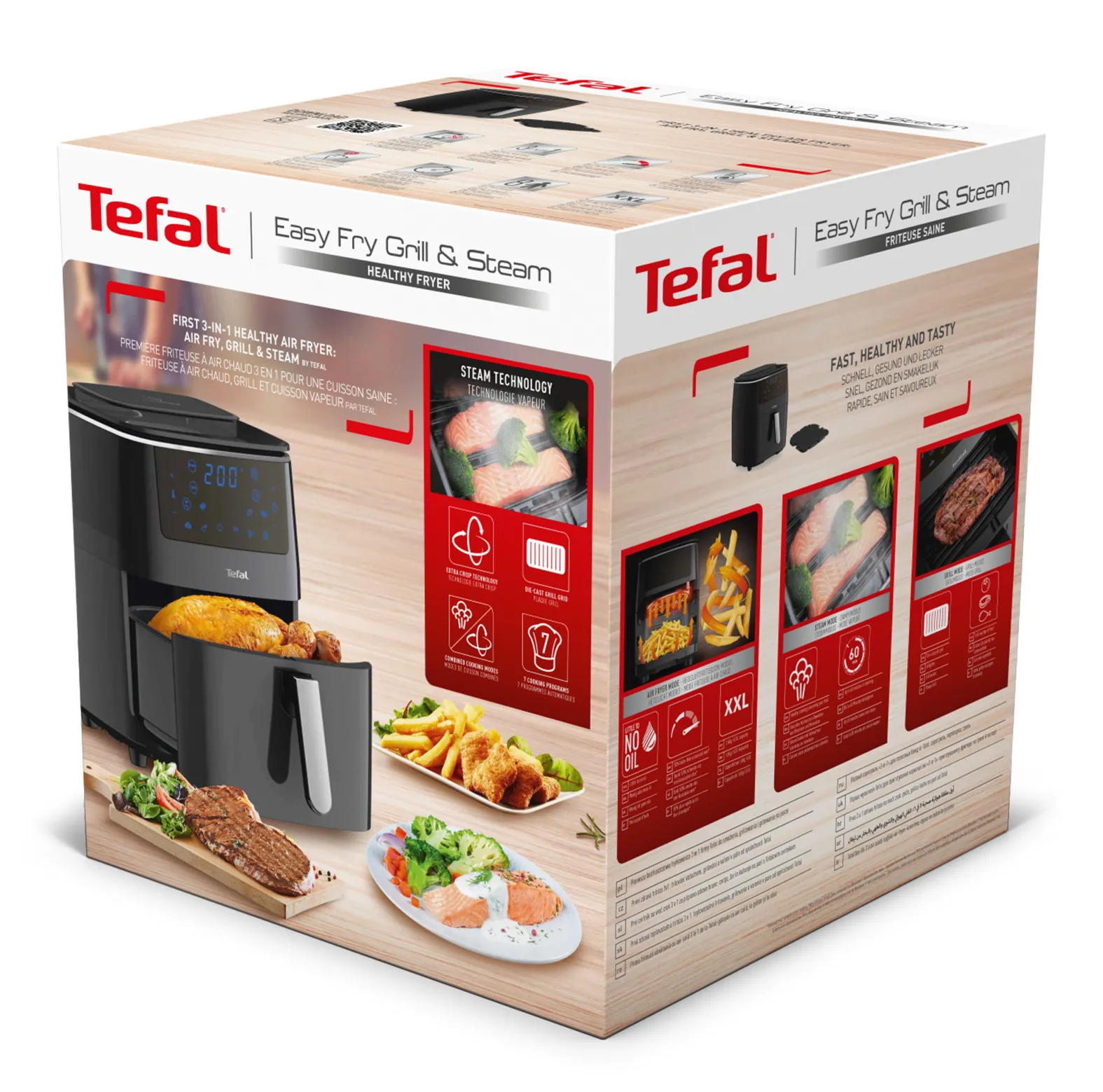 Tefal 3-in-1 Easy Fry Grill &amp; Steam - airfryer, svart, 1.6l