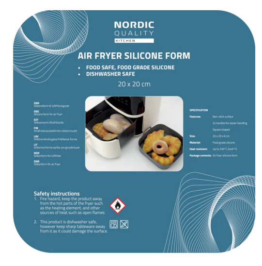Nordic Quality Airfryer silikonform 20x20x6 cm, svart
