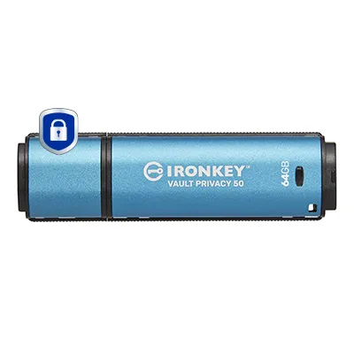 Kingston IronKey Vault Privacy 50 64GB USB 3.2 Gen 1x1 - memory stick, Blue