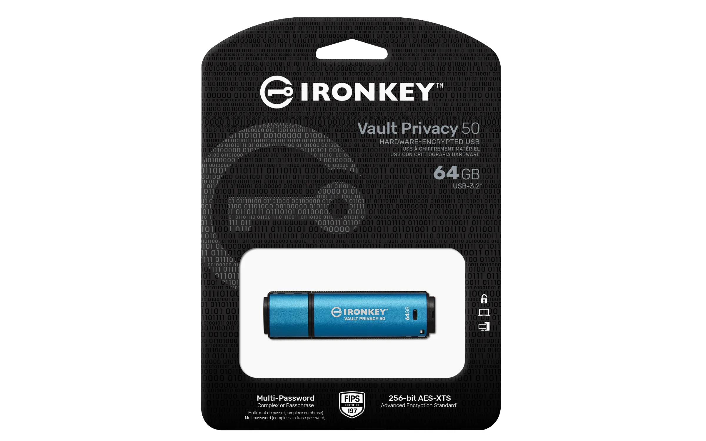 Kingston IronKey Vault Privacy 50 64GB USB 3.2 Gen 1x1 - memory stick, Blue