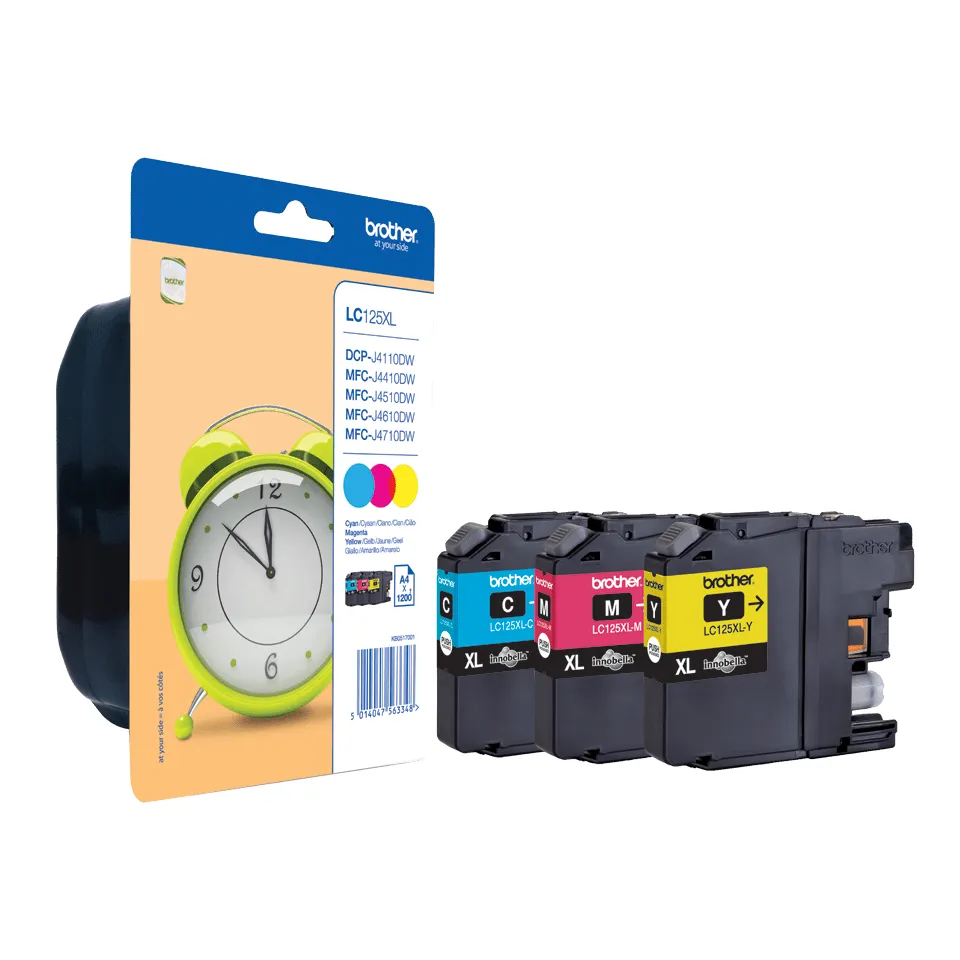 Brother LC125XL ink cartridge kit, Cyan, Magenta, Yellow, 3 pcs