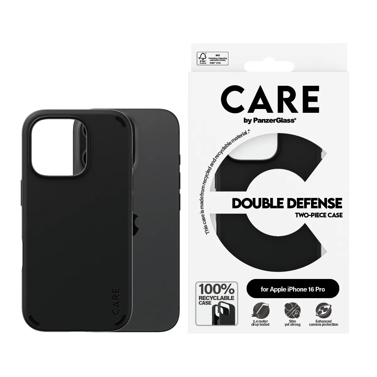 Care by PanzerGlass iPhone 16 Pro Double Defense -fodral, Svart
