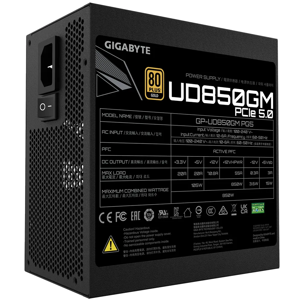 Gigabyte PG5 850W rev 2.0 - strömkälla, 80 Plus Gold