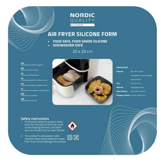 Nordic Quality Airfryer silikonform 20x20x6 cm, svart