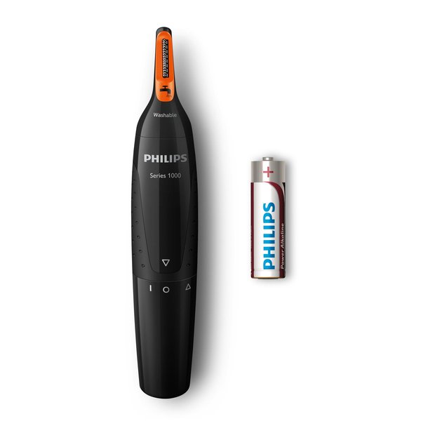 PHILIPS Nose and ear trimmer: 100proc water-proof  Powerful tube trimmer  ProtecTube technology  AA-battery included