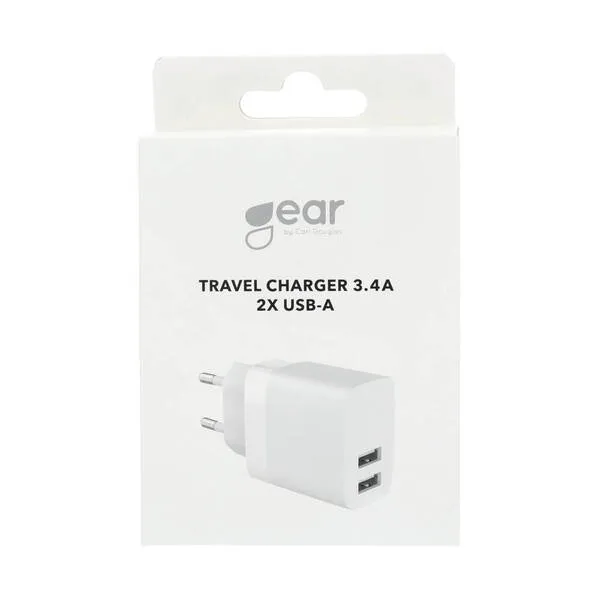 GEAR Charger 220V 2xUSB-A 3,4A White